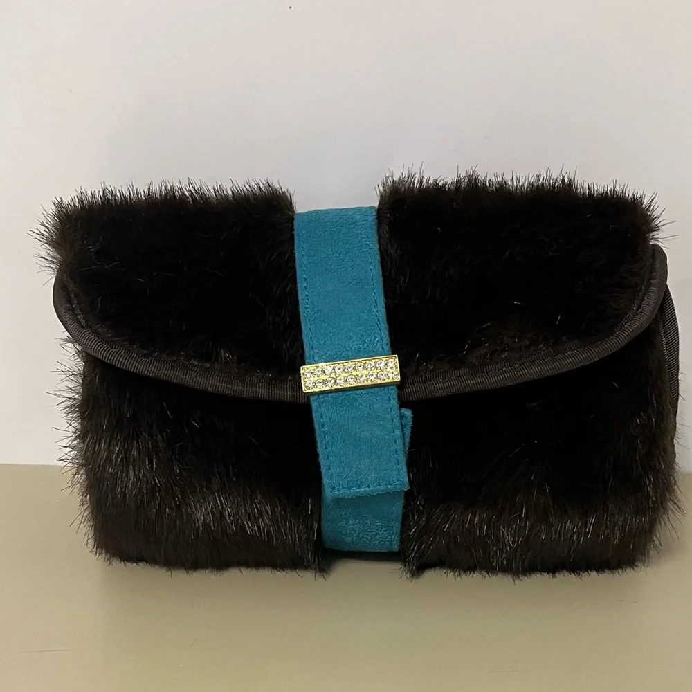 Stephanie Johnson Faux Fur Roll Up Cosmetic or Jewelry Bag
